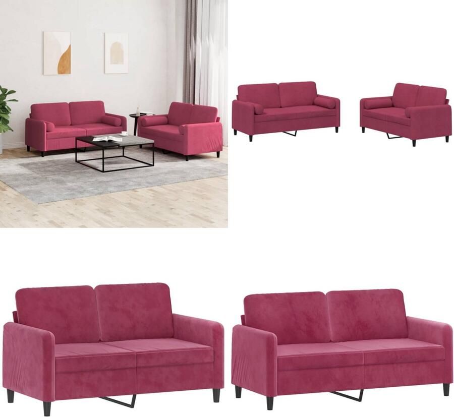 VidaXL 2-delige Loungeset met kussens fluweel wijnrood Bankstel Bankstellen Fauteuil 2-zitsbank