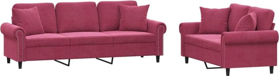 The Living Store Fluweel Bank 2-zits en 3-zits Wijnrood Comfortabele Zit Metaal en Multiplex Frame Loungebank Fluweelbanks Bankstel 2 Persoons Bank 3 Persoons Bank - Foto 2