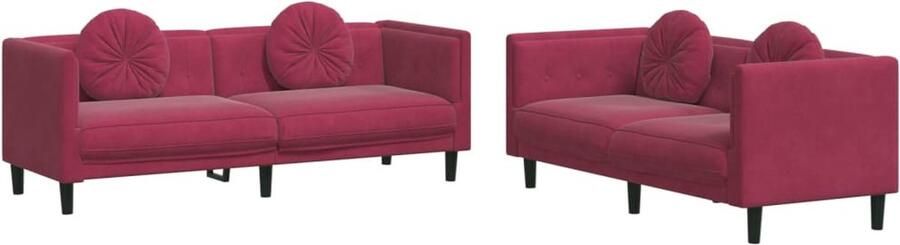 VidaXL -2-delige-Loungeset-met-kussens-fluweel-wijnrood - Foto 4