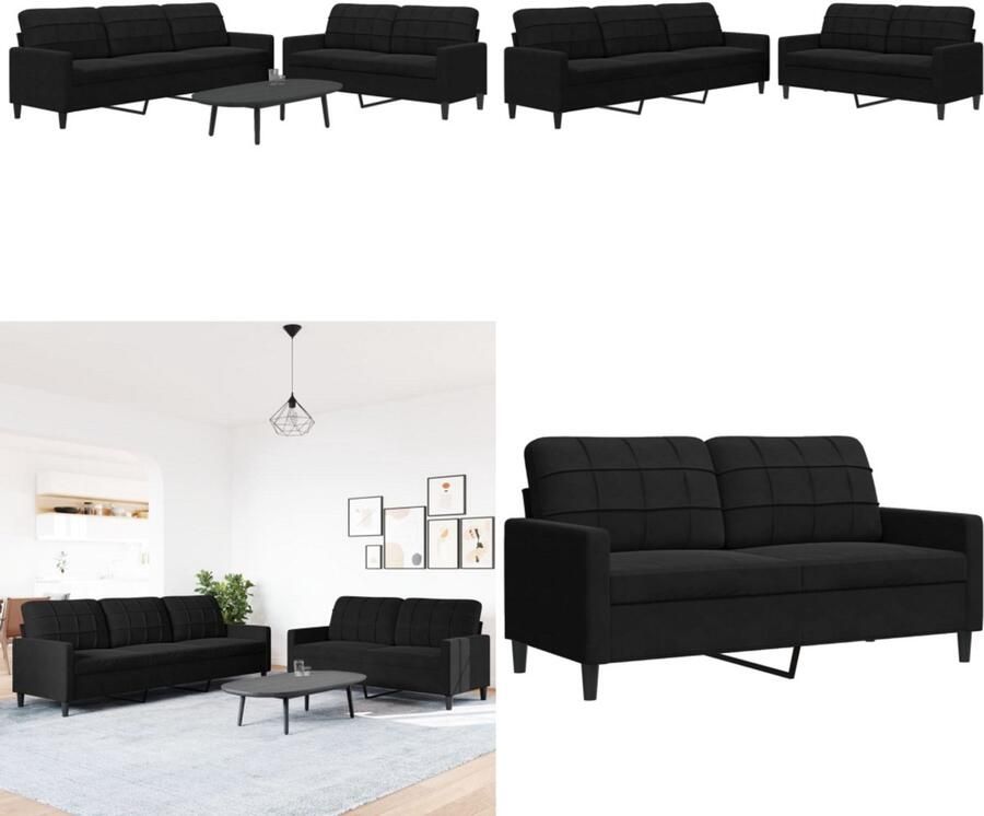 VidaXL 2-delige Loungeset met kussens fluweel zwart Bankstel Bankstellen Bankenset Sofa