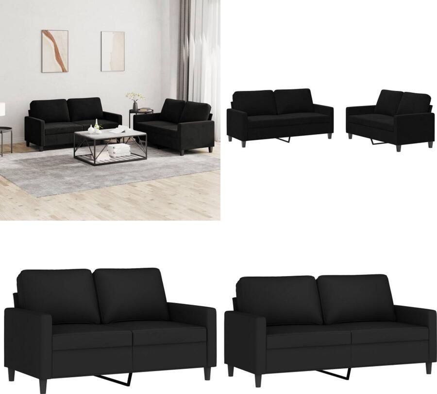 VidaXL 2-delige Loungeset met kussens fluweel zwart Bankstel Bankstellen Fauteuil 2-zitsbank