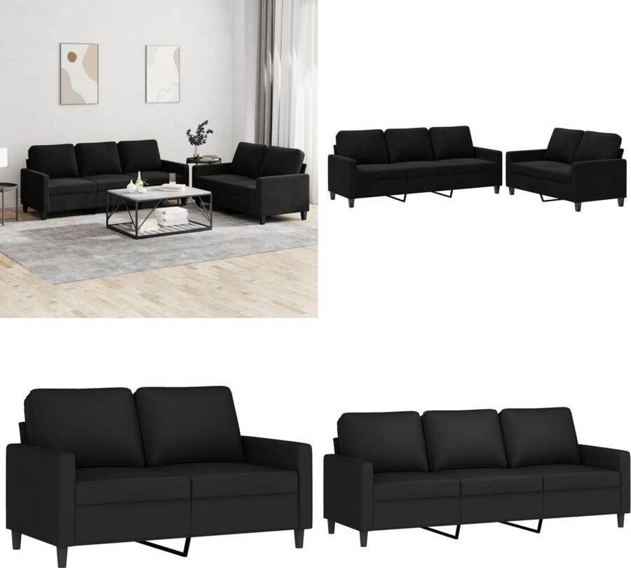 VidaXL 2-delige Loungeset met kussens fluweel zwart Bankstel Bankstellen Fauteuil 2-zitsbank