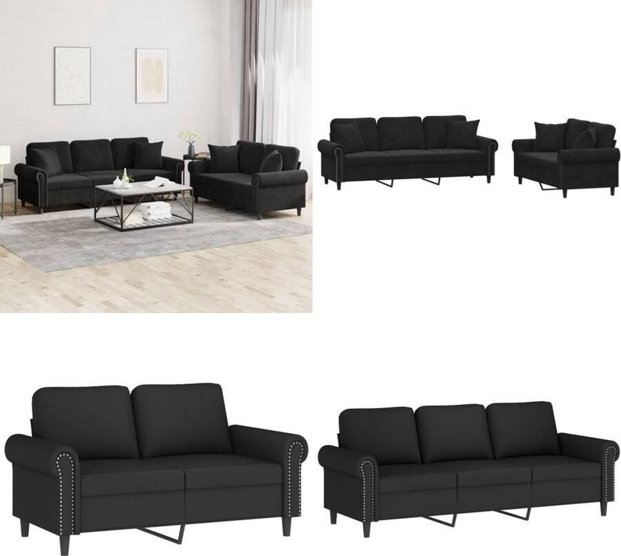 VidaXL 2-delige Loungeset met kussens fluweel zwart Bankstel Bankstellen Fauteuil 2-zitsbank
