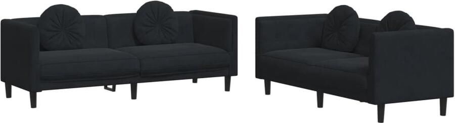 The Living Store Ronde Bankkussens 47 cm Zwarte Fluweel Tweezits- en Driezitsbank Comfortabel en Stijlvol Tweezitsbank Driezitsbank Lounge Set Fluweelb Bank Zwarte Bank