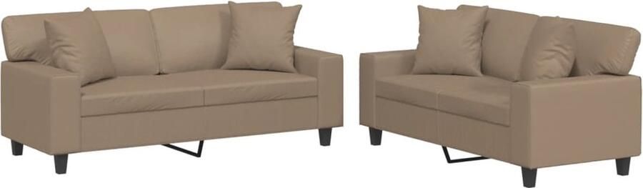 VidaXL Loungeset 2-delig Met Kussens Cappuccino Loungebank Sofa Bruine Bank Lederlook Bank 2 Persoons Bank