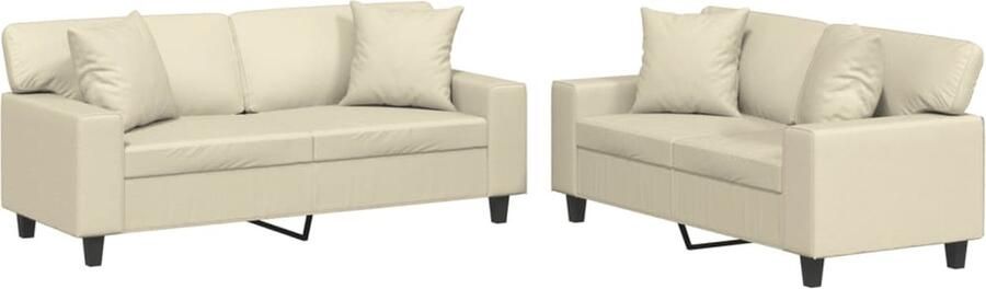 VidaXL 2-delige Loungeset met kussens kunstleer crèmekleurig