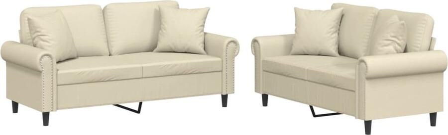 VidaXL 2-delige Crèmekleurige Loungeset Kunstleer Loungeset 2 Persoons Bank Salonset Creme Kleur Kunstleder
