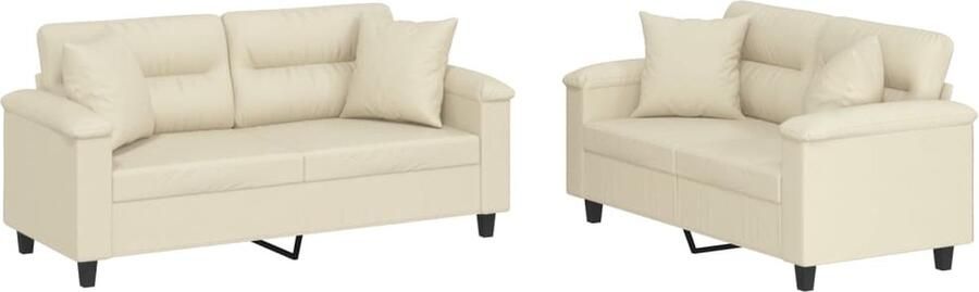 The Living Store 2-delige Loungeset met kussens kunstleer crèmekleurig Loungeset Bankstel 2 Persoons Bank Banksofa Creme Kleur