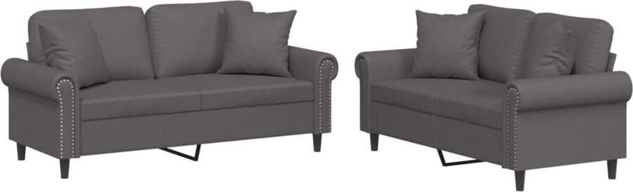 The Living Store Loungeset Kunstleer Bank 140 cm Grijs met comfortabele zitervaring Loungeset Tuinmeubel Bank Kunstleder Grijs