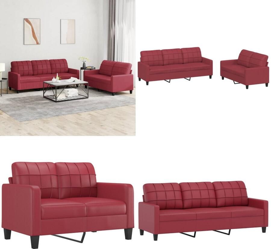 VidaXL 2-delige Loungeset met kussens kunstleer wijnrood Bankstel Bankstellen Fauteuil 2-zitsbank