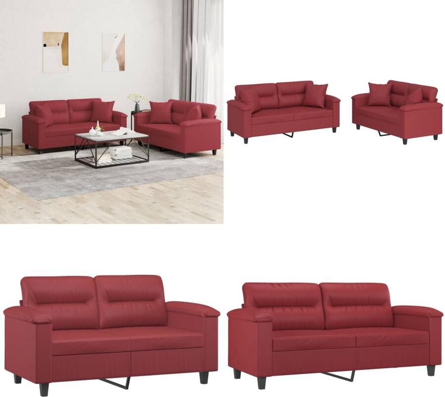 VidaXL 2-delige Loungeset met kussens kunstleer wijnrood Bankstel Bankstellen Fauteuil 2-zitsbank