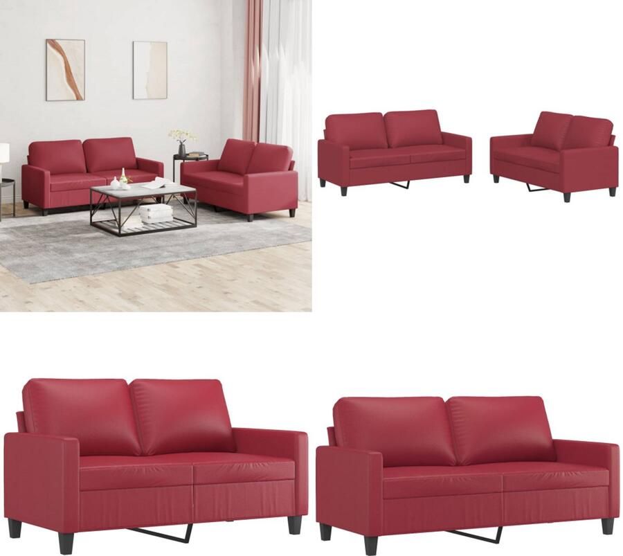 VidaXL 2-delige Loungeset met kussens kunstleer wijnrood Bankstel Bankstellen Fauteuil 2-zitsbank