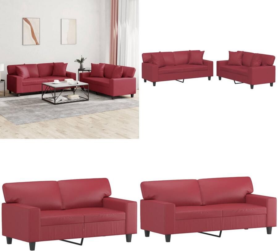 VidaXL 2-delige Loungeset met kussens kunstleer wijnrood Bankstel Bankstellen Fauteuil 2-zitsbank