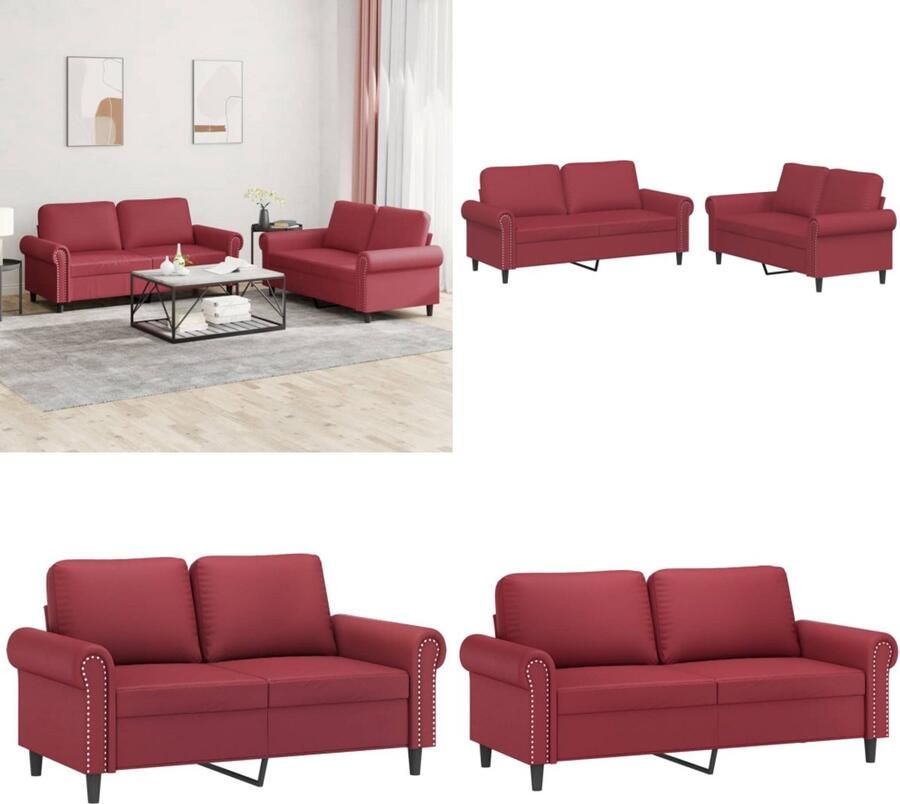 VidaXL 2-delige Loungeset met kussens kunstleer wijnrood Bankstel Bankstellen Fauteuil 2-zitsbank