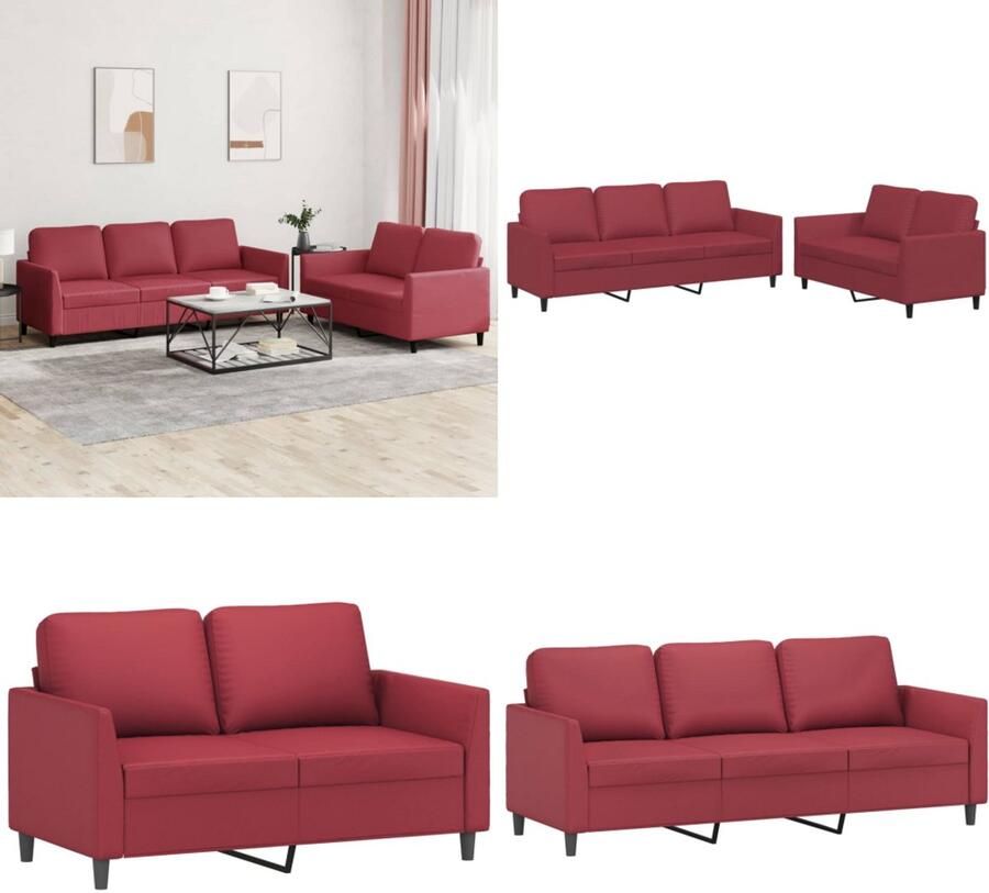 VidaXL 2-delige Loungeset met kussens kunstleer wijnrood Bankstel Bankstellen Fauteuil 2-zitsbank