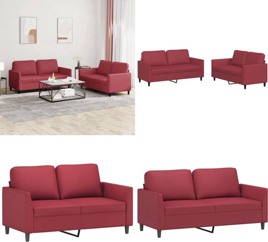 VidaXL 2-delige Loungeset met kussens kunstleer wijnrood Bankstel Bankstellen Fauteuil 2-zitsbank
