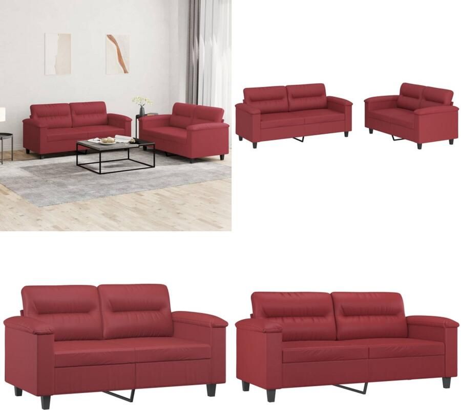 VidaXL 2-delige Loungeset met kussens kunstleer wijnrood Bankstel Bankstellen Fauteuil 2-zitsbank