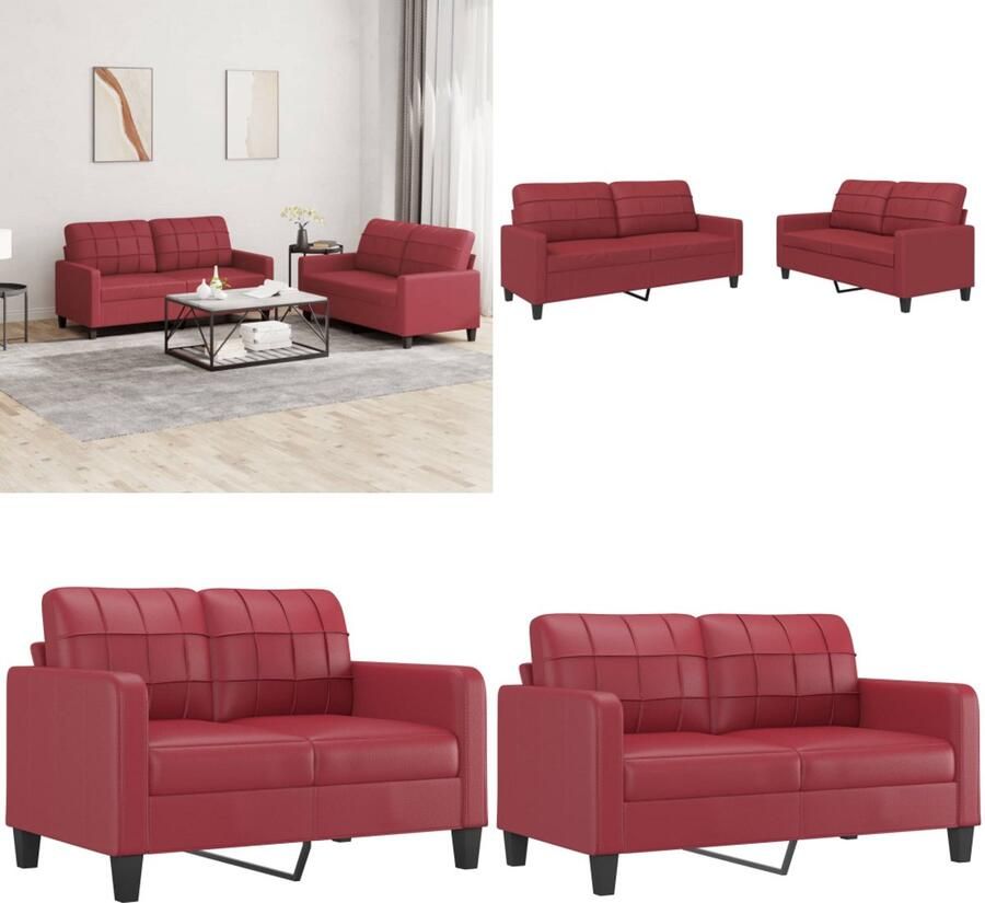 VidaXL 2-delige Loungeset met kussens kunstleer wijnrood Bankstel Bankstellen Fauteuil 2-zitsbank