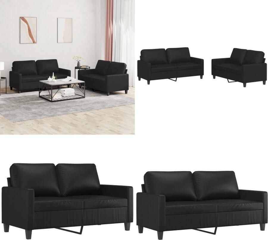 VidaXL 2-delige Loungeset met kussens kunstleer zwart Bankstel Bankstellen Fauteuil 2-zitsbank