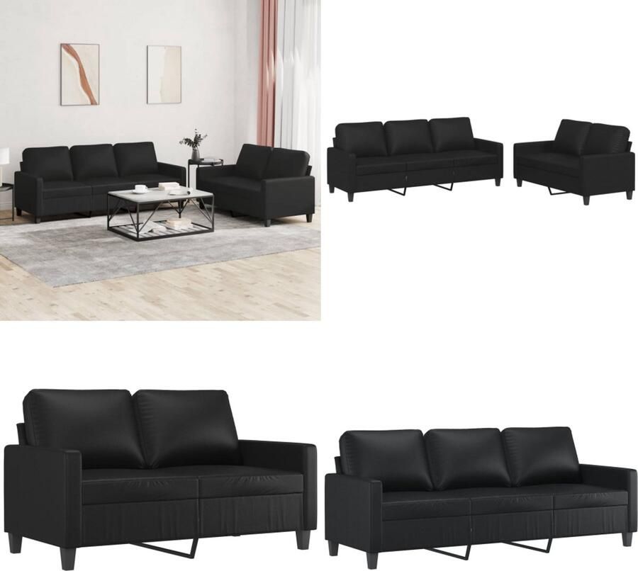 VidaXL 2-delige Loungeset met kussens kunstleer zwart Bankstel Bankstellen Fauteuil 2-zitsbank