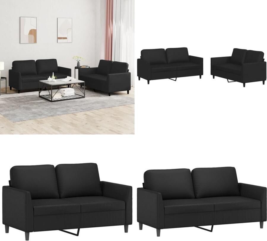 VidaXL 2-delige Loungeset met kussens kunstleer zwart Bankstel Bankstellen Fauteuil 2-zitsbank