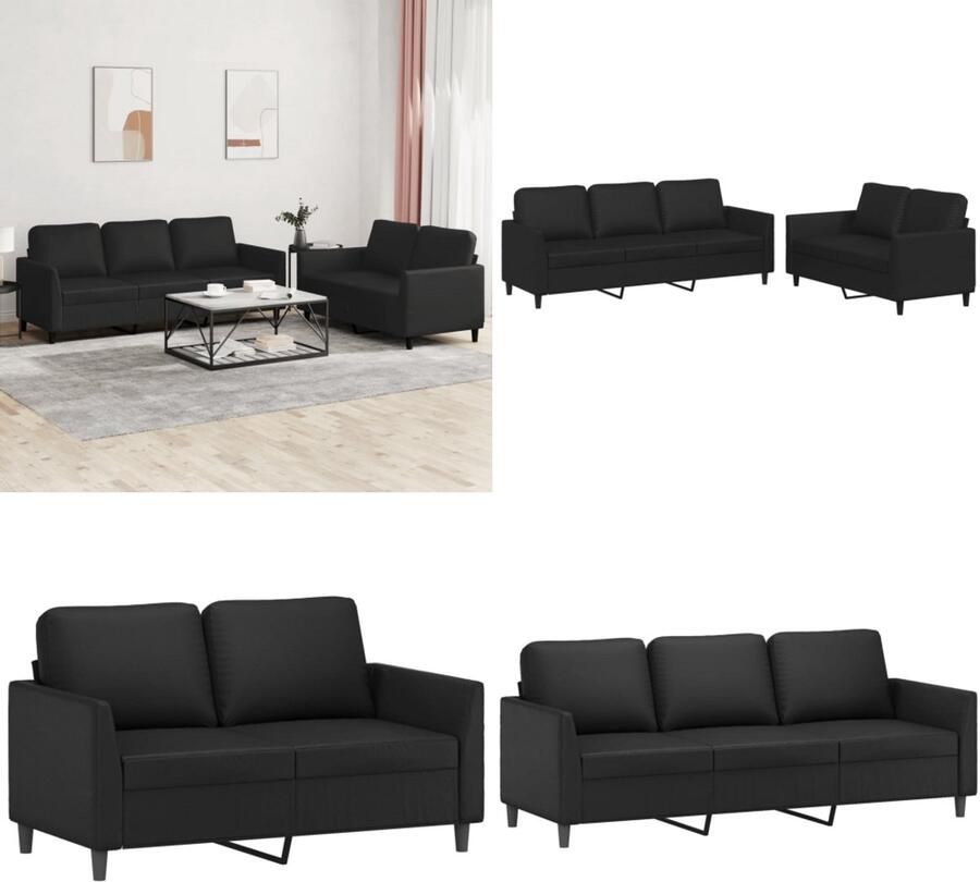 VidaXL 2-delige Loungeset met kussens kunstleer zwart Bankstel Bankstellen Fauteuil 2-zitsbank