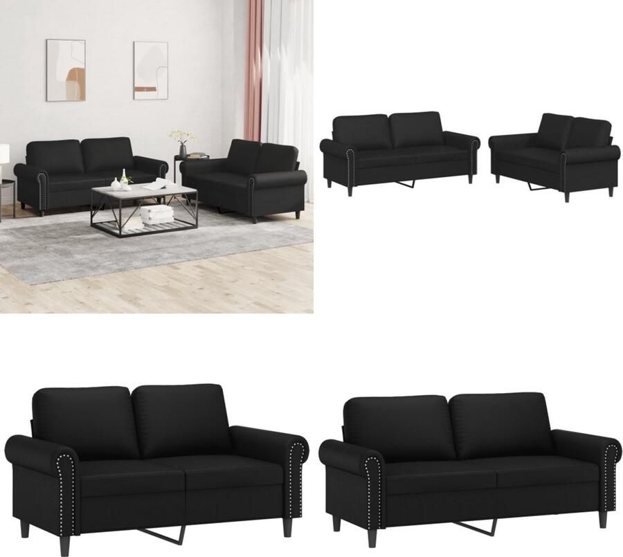 VidaXL 2-delige Loungeset met kussens kunstleer zwart Bankstel Bankstellen Fauteuil 2-zitsbank