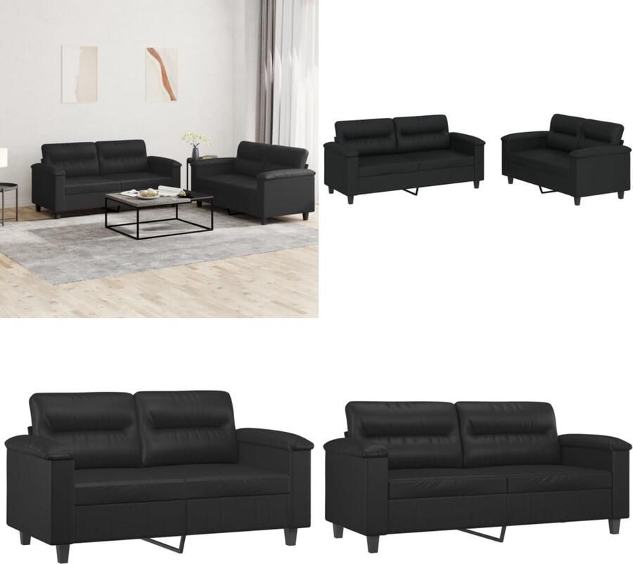 VidaXL 2-delige Loungeset met kussens kunstleer zwart Bankstel Bankstellen Fauteuil 2-zitsbank