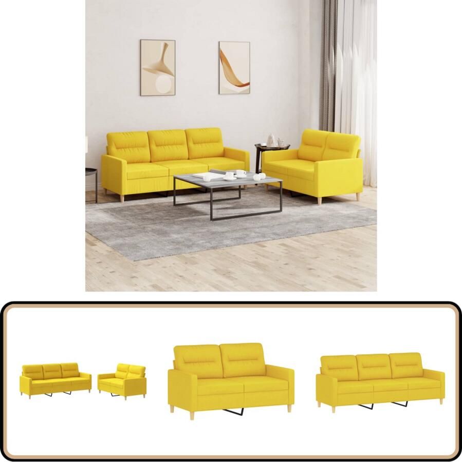 VidaXL 2-delige Loungeset met kussens lichtgeel Loungeset Bankstel Buitenmeubilair Tuinset Licht Geel Stoffen Bank Lounge Meubels