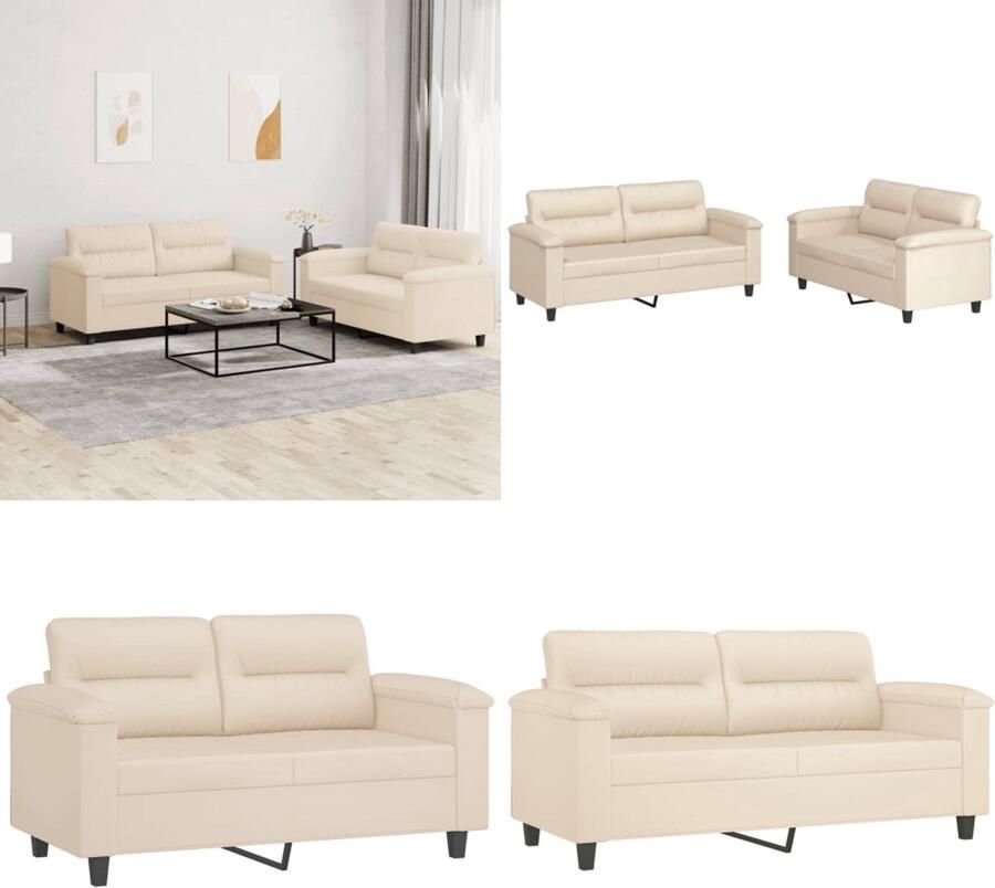 VidaXL 2-delige Loungeset met kussens microvezelstof beige Bankstel Bankstellen Fauteuil 2-zitsbank