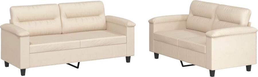 The Living Store 2-delige Loungeset met kussens microvezelstof beige Loungeset Bankstel Microfiber Sofa Beige Meubilair Relaxstoel - Foto 2