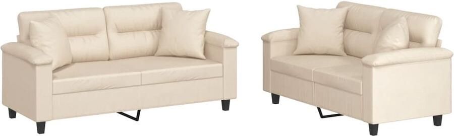 The Living Store 2-delige Loungeset met kussens microvezelstof beige Loungebank Microfiber Bank Bankstel Twee Persoons Bank Beige Meubilair
