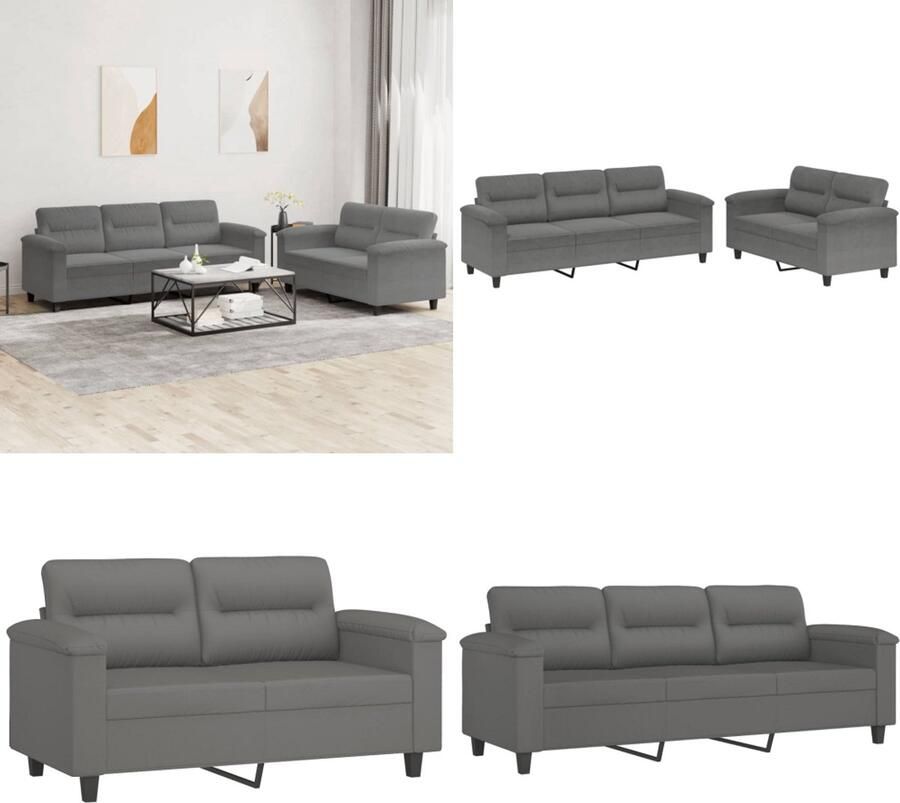 VidaXL 2-delige Loungeset met kussens microvezelstof donkergrijs Bankstel Bankstellen Fauteuil 2-zitsbank