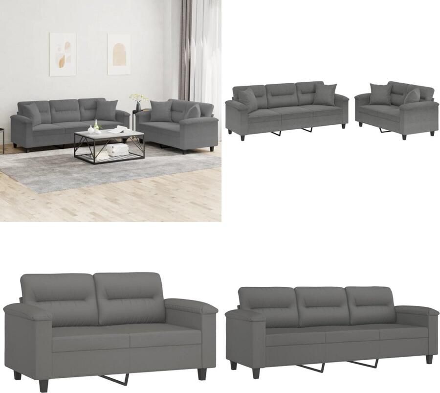 VidaXL 2-delige Loungeset met kussens microvezelstof donkergrijs Bankstel Bankstellen Fauteuil 2-zitsbank