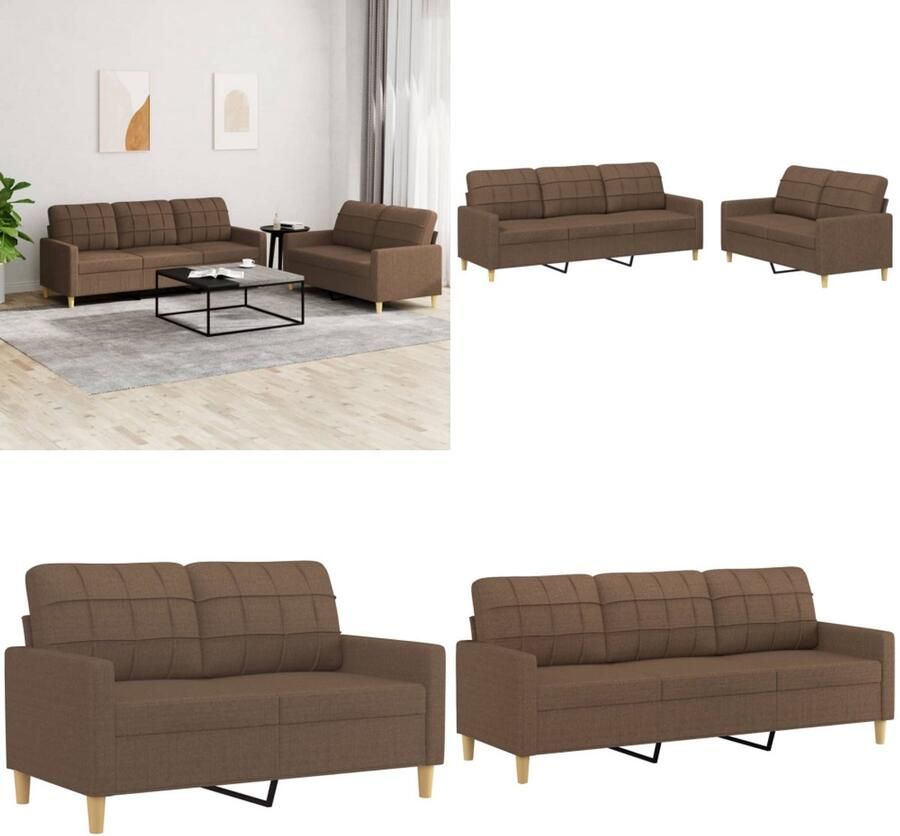VidaXL 2-delige Loungeset met kussens stof bruin Bankstel Bankstellen Fauteuil 2-zitsbank
