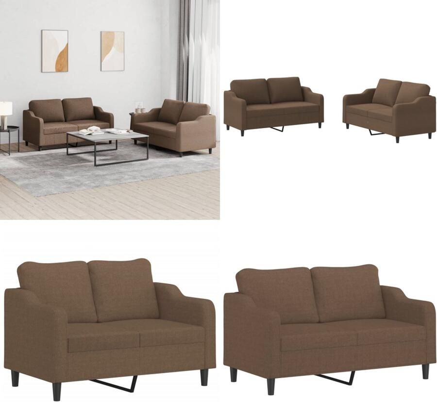 VidaXL 2-delige Loungeset met kussens stof bruin Bankstel Bankstellen Fauteuil 2-zitsbank