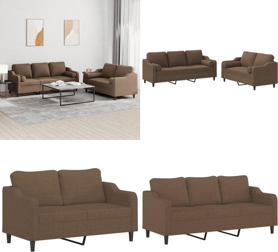 VidaXL 2-delige Loungeset met kussens stof bruin Bankstel Bankstellen Fauteuil 2-zitsbank