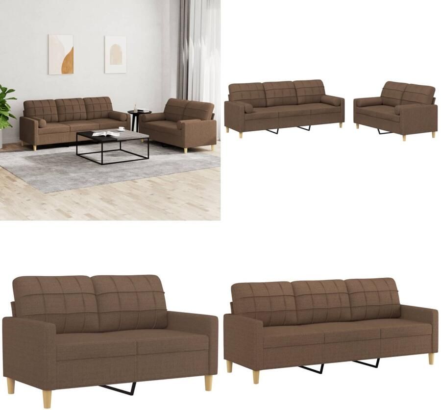 VidaXL 2-delige Loungeset met kussens stof bruin Bankstel Bankstellen Fauteuil 2-zitsbank