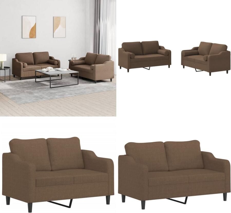 VidaXL 2-delige Loungeset met kussens stof bruin Bankstel Bankstellen Fauteuil 2-zitsbank