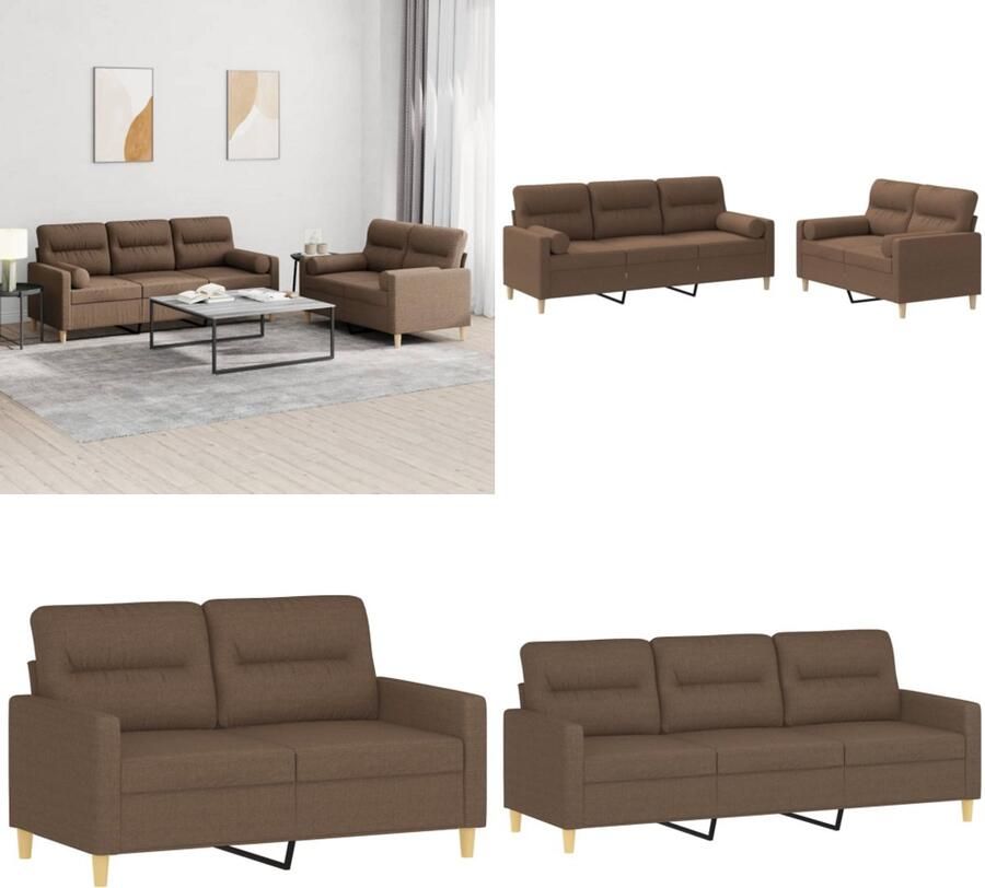 VidaXL 2-delige Loungeset met kussens stof bruin Bankstel Bankstellen Fauteuil 2-zitsbank