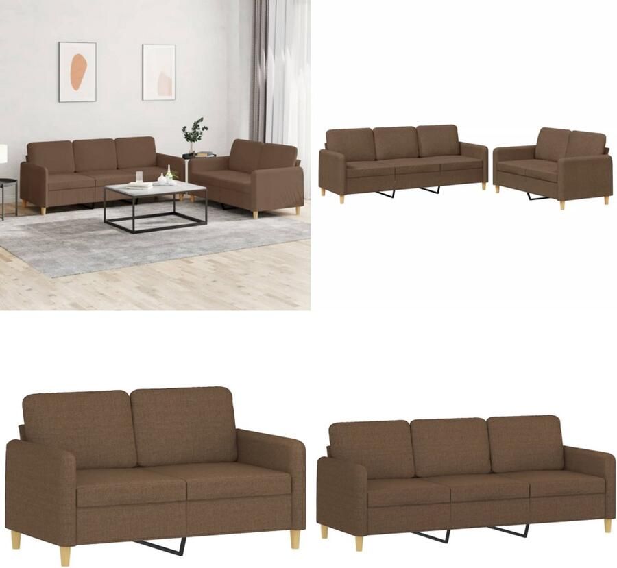 VidaXL 2-delige Loungeset met kussens stof bruin Bankstel Bankstellen Fauteuil 2-zitsbank