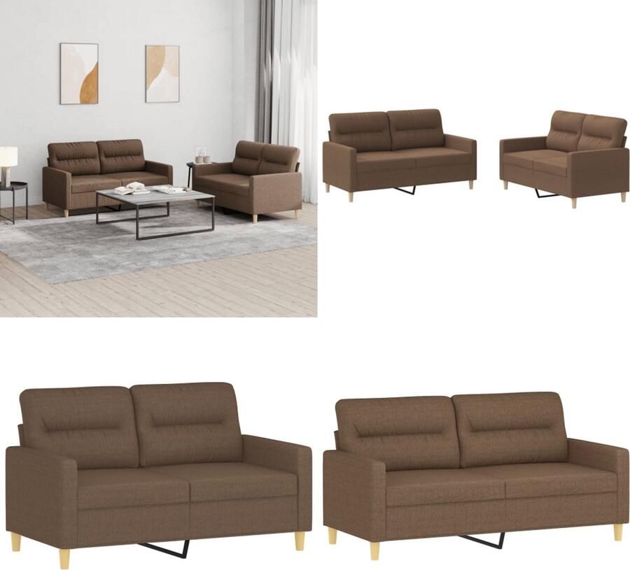 VidaXL 2-delige Loungeset met kussens stof bruin Bankstel Bankstellen Fauteuil 2-zitsbank