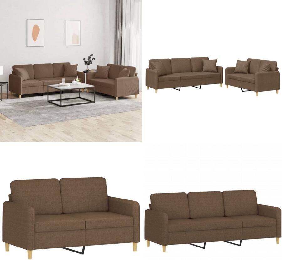 VidaXL 2-delige Loungeset met kussens stof bruin Bankstel Bankstellen Fauteuil 2-zitsbank
