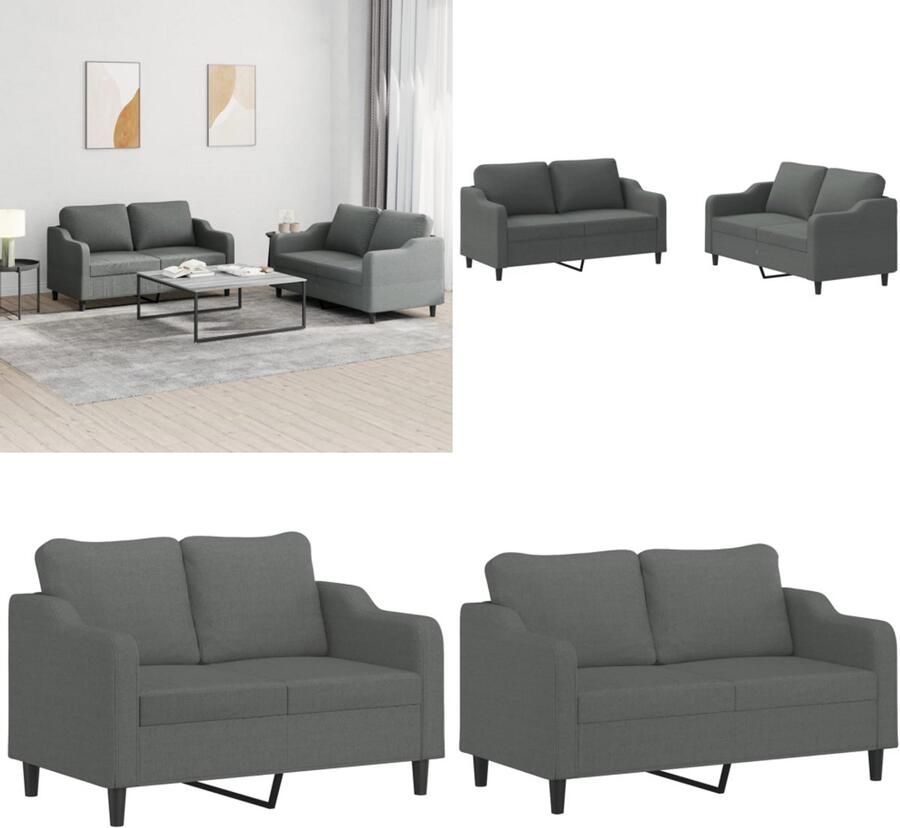 VidaXL 2-delige Loungeset met kussens stof donkergrijs Bankstel Bankstellen Fauteuil 2-zitsbank