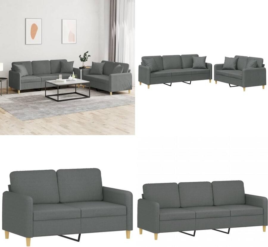 VidaXL 2-delige Loungeset met kussens stof donkergrijs Bankstel Bankstellen Fauteuil 2-zitsbank