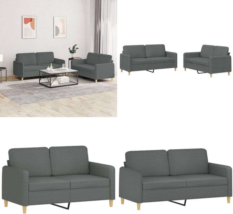 VidaXL 2-delige Loungeset met kussens stof donkergrijs Bankstel Bankstellen Fauteuil 2-zitsbank