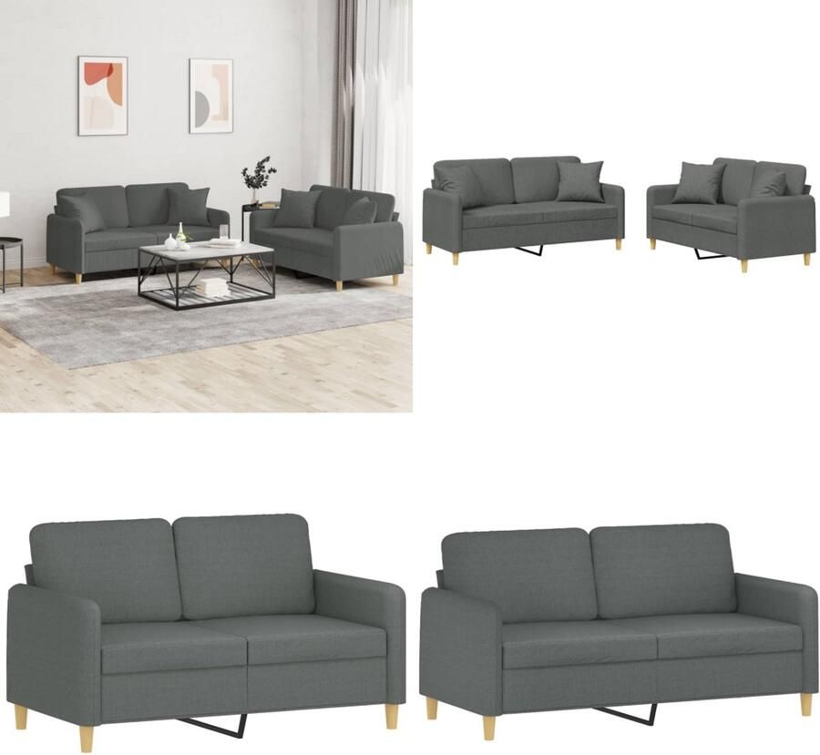 VidaXL 2-delige Loungeset met kussens stof donkergrijs Bankstel Bankstellen Fauteuil 2-zitsbank