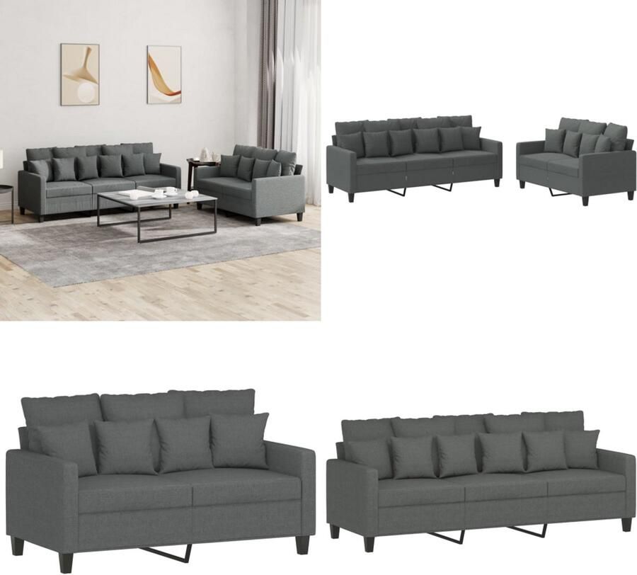 VidaXL 2-delige Loungeset met kussens stof donkergrijs Bankstel Bankstellen Fauteuil 2-zitsbank