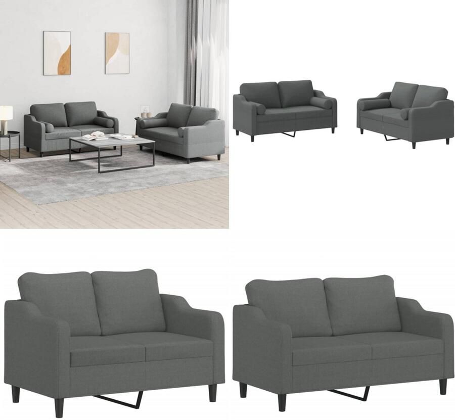 VidaXL 2-delige Loungeset met kussens stof donkergrijs Bankstel Bankstellen Fauteuil 2-zitsbank
