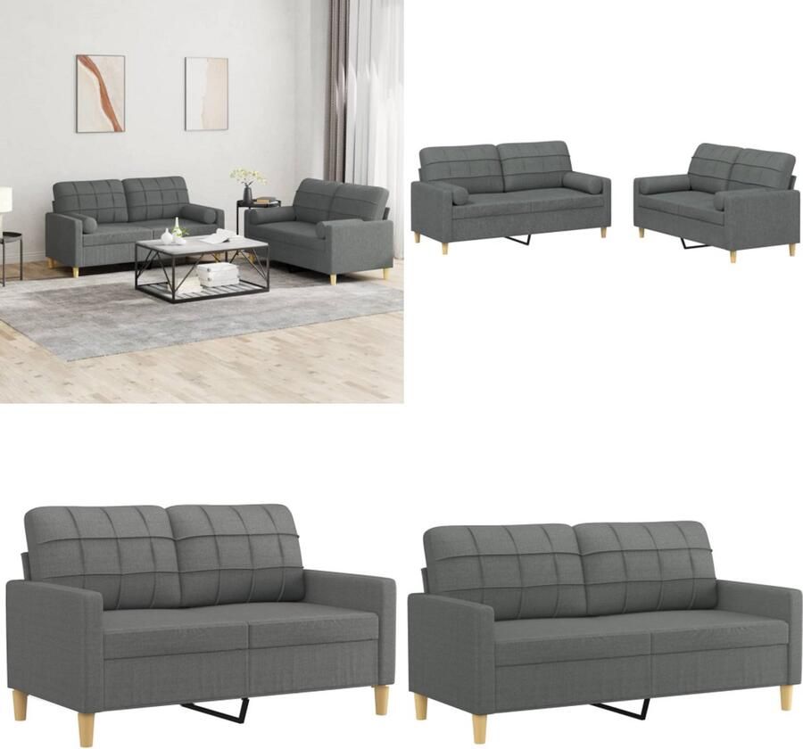 VidaXL 2-delige Loungeset met kussens stof donkergrijs Bankstel Bankstellen Fauteuil 2-zitsbank